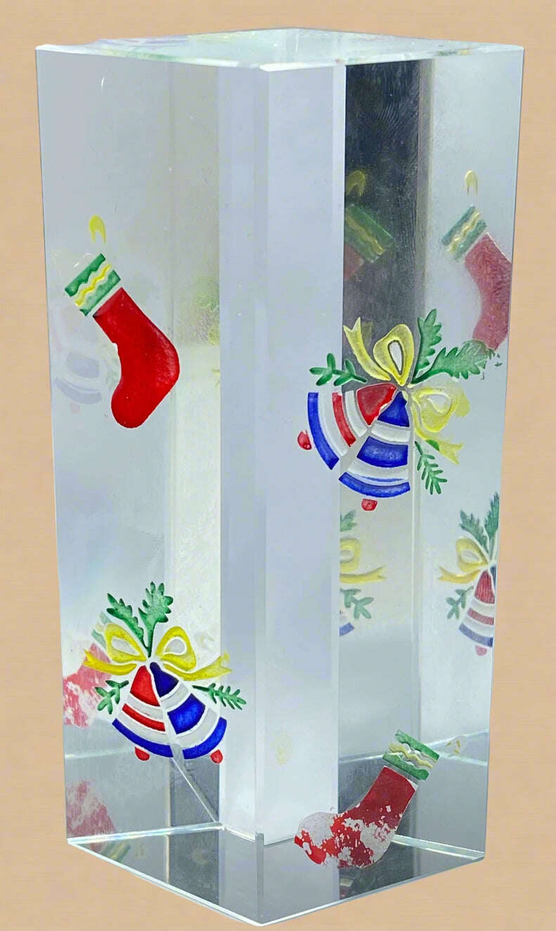 Santa Claus & Candy Cane with Holly Acrylic Block - COLO