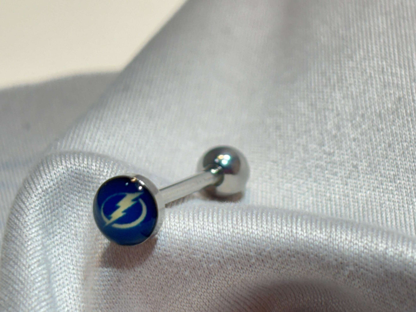 Tampa Bay Lightning NHL 3D Tongue Ring – Titanium Logo Barbell - COLO