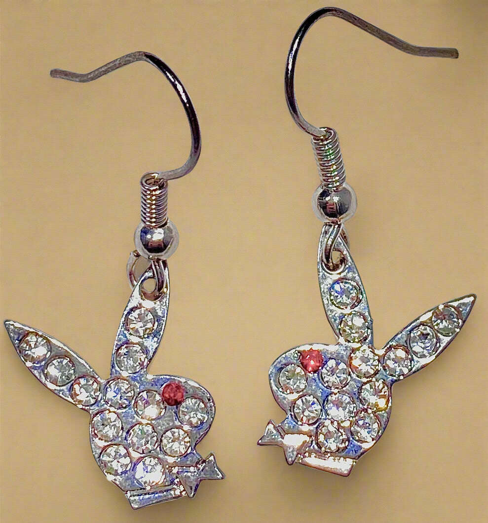 Playboy Crystal Bunny Drop Earrings – Red Eye Detail on Stainless Steel Fish Hooks - COLO