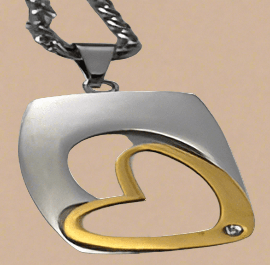 FASHION Tag with Cuyout Heart IP Plated gold and Crystal Inset Heart on a Fox Tail Chain 18" - COLO