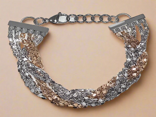 Fashion Rose and Silver Tow Tone Bracelet 7-9"