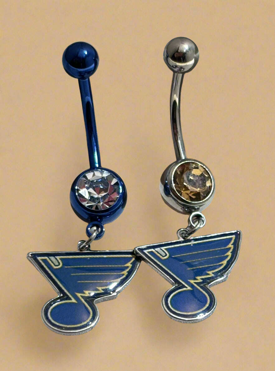 Licensed NHL Clear or Gold Gem Blue Anodized St. Louis Blues Belly Ring - COLO