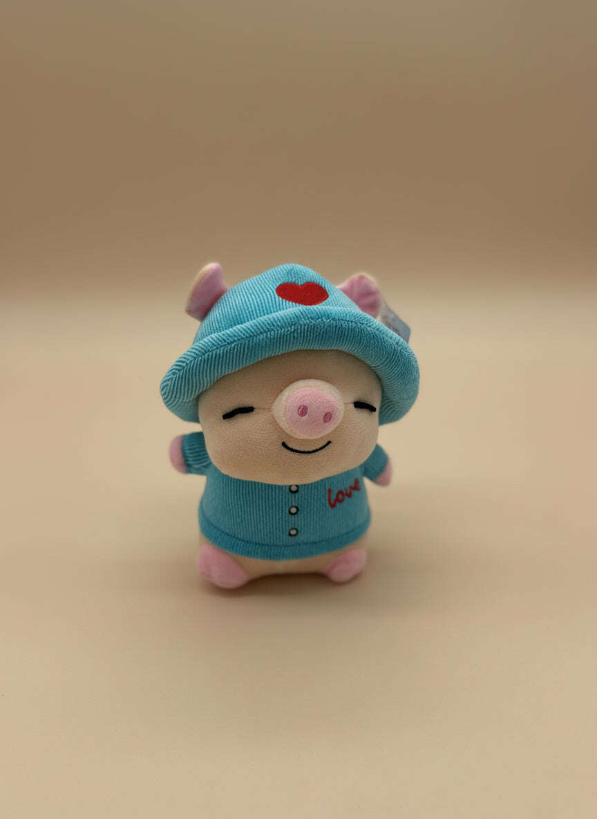 Small Blue Pig Plush Toy with Hat – 8" to 9" Cute Stuffed Animal Gift - COLO