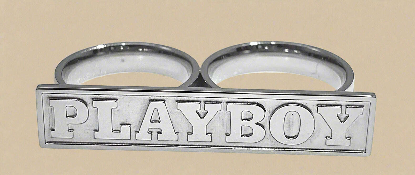 Playboy Block Bar Ring with Name Size 8 Stainless Steel - COLO
