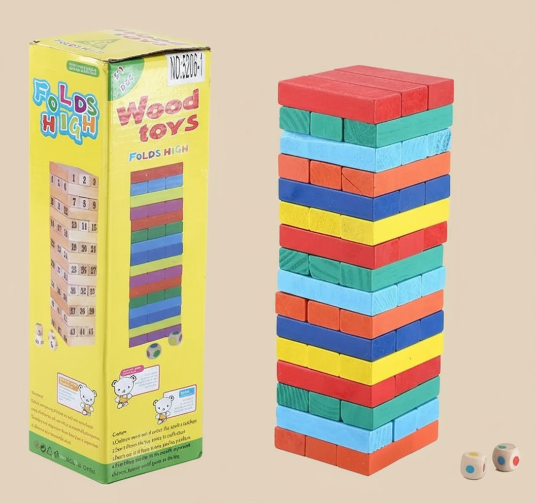 Jenga Wooden Tower Game – Colorful Stack & Balance Blocks - COLO
