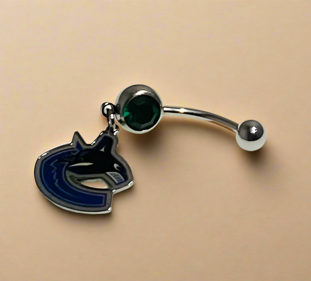 Vancouver Canucks silver stainless steel belly rings