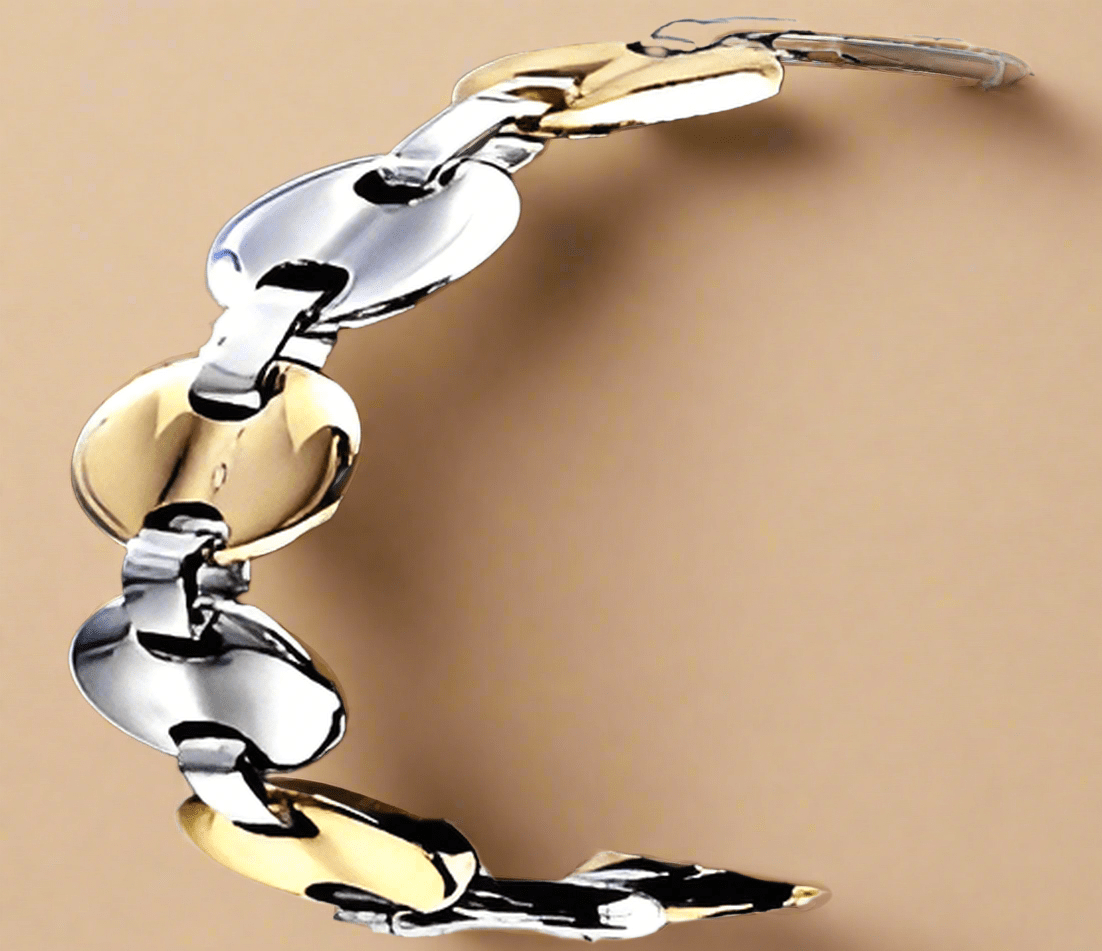Fashion Solid Gold and Silver Plated Circle Disk Bracelet 7.5" - COLO