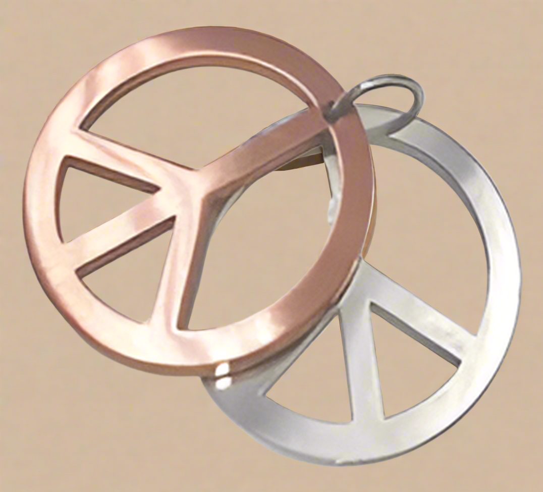 FASHION Two Peace Sign Copper and Silver Plated Finishing on a Curb Link Chain 22"