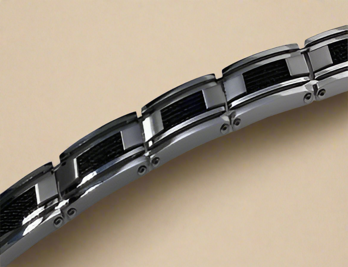 Fashion White Metal and Black Cable Bracelet 8.5"