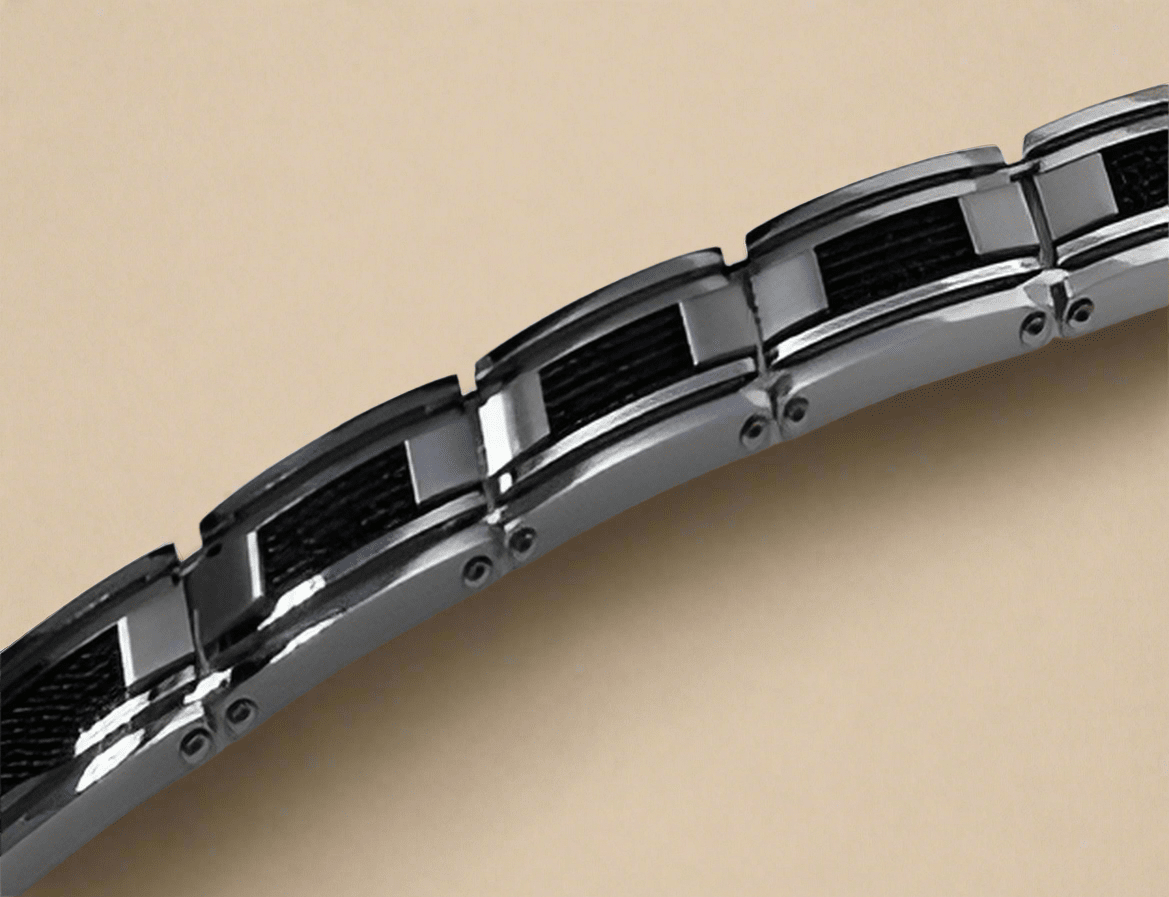 Fashion White Metal and Black Cable Bracelet 8.5" - COLO