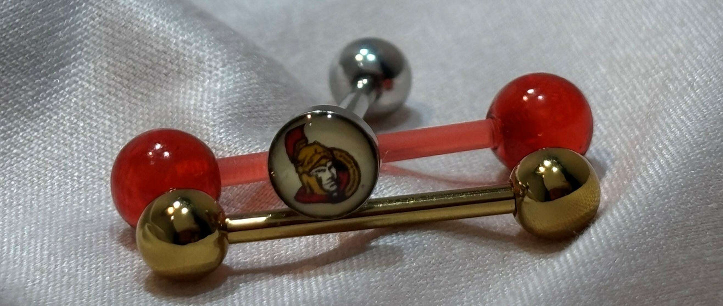 Ottawa Senators NHL 3D Tongue Ring – Titanium Barbell 3-Piece Set - COLO