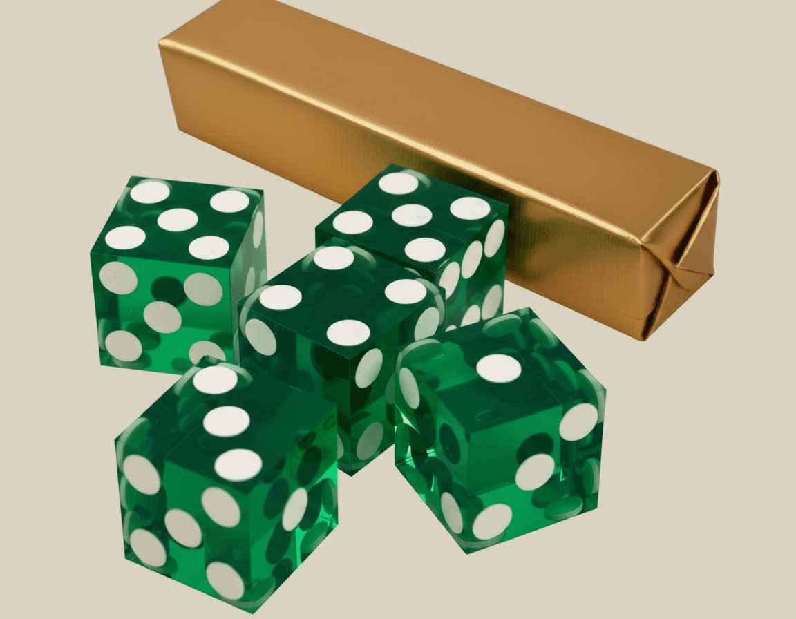 Professional Casino Dice ā Set of 5 Green Serialized Razor-Edge Dice - COLO