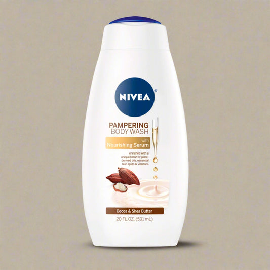 NIVEA Pampering Cocoa and Shea Butter Body Wash with Nourishing Serum, 20 OZ