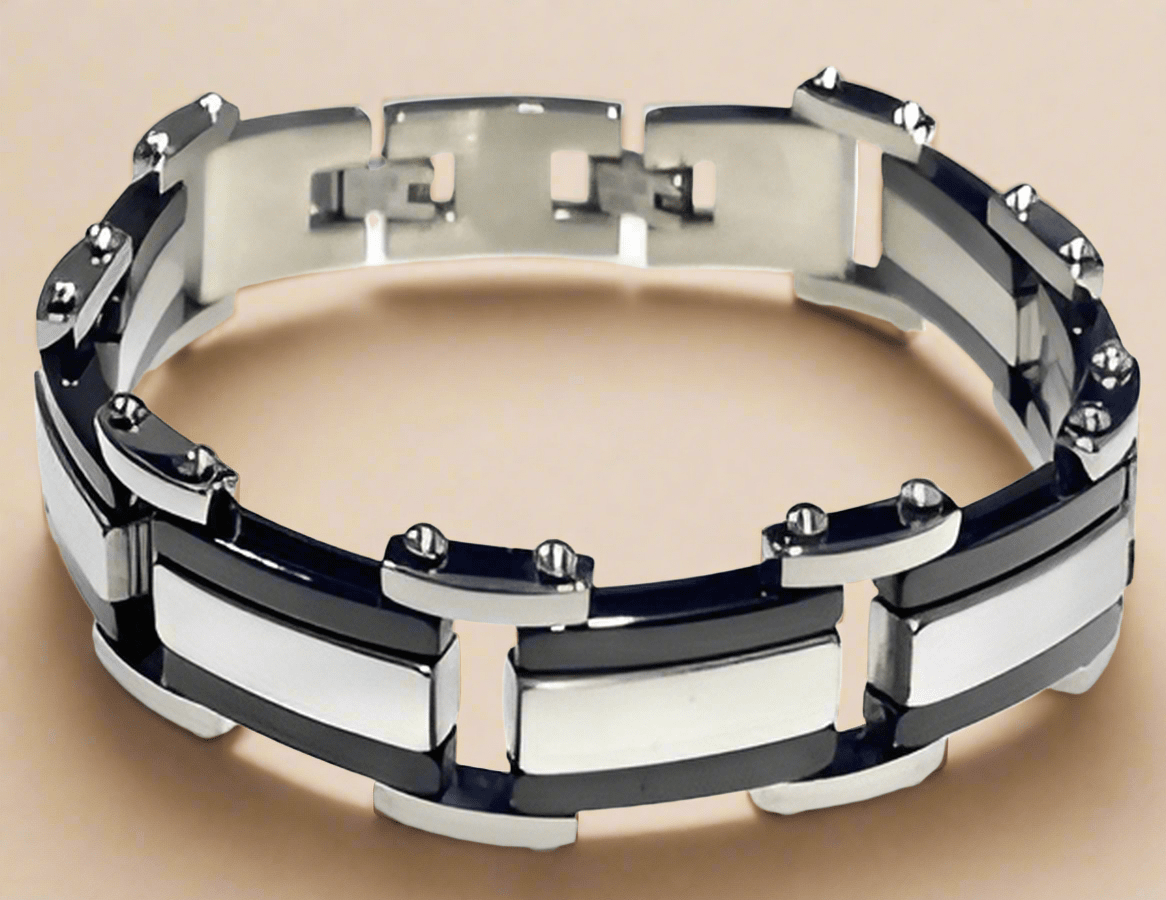 Fashion Black IP and Silver Plated Bracelet 8.5" - COLO