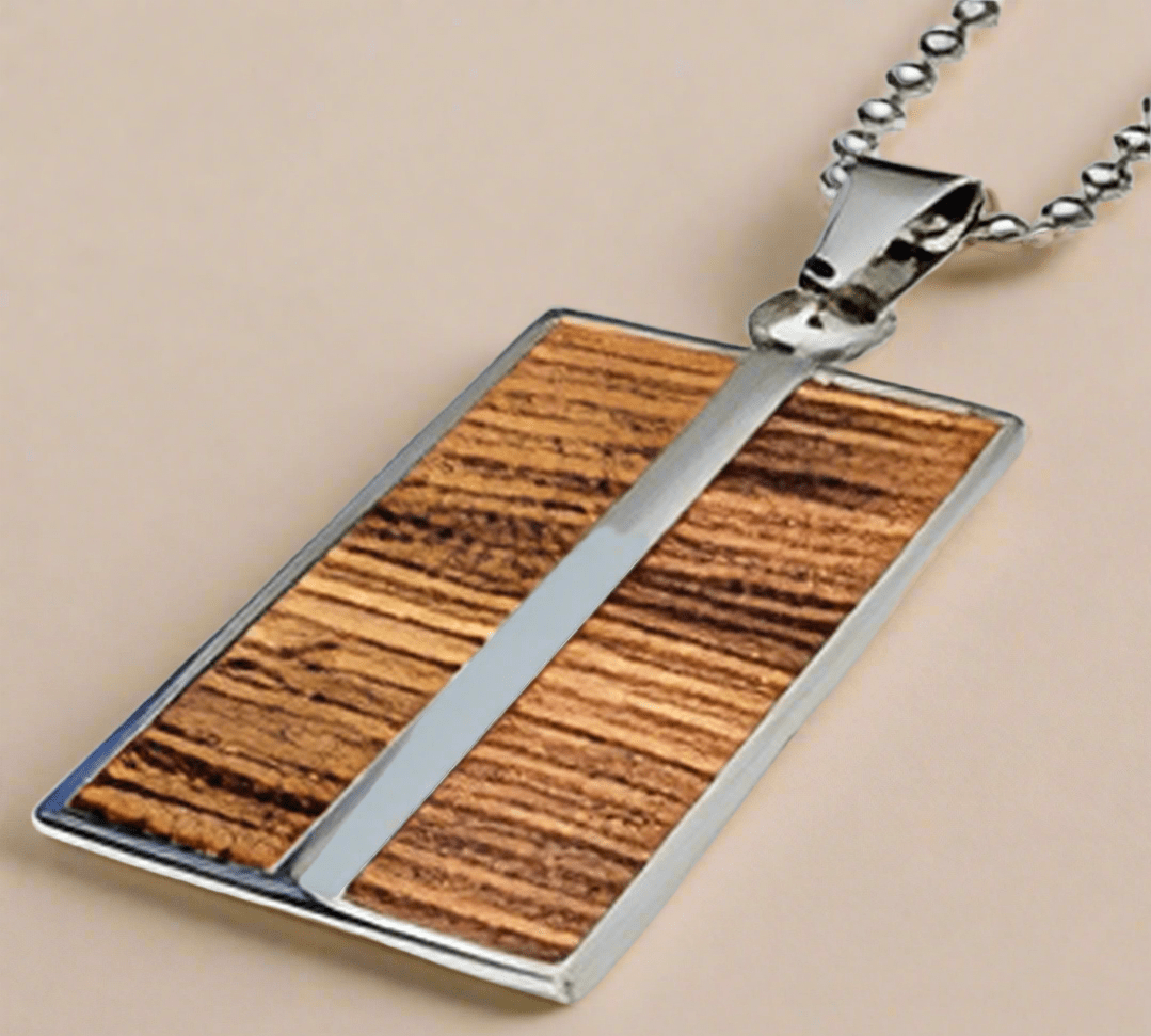 FASHION Brushed Wood Grain Rect Dog Tag Pendant 24" - COLO