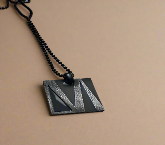 FASHION Wedge Antqued Pendant with Black Chain Necklace 24"