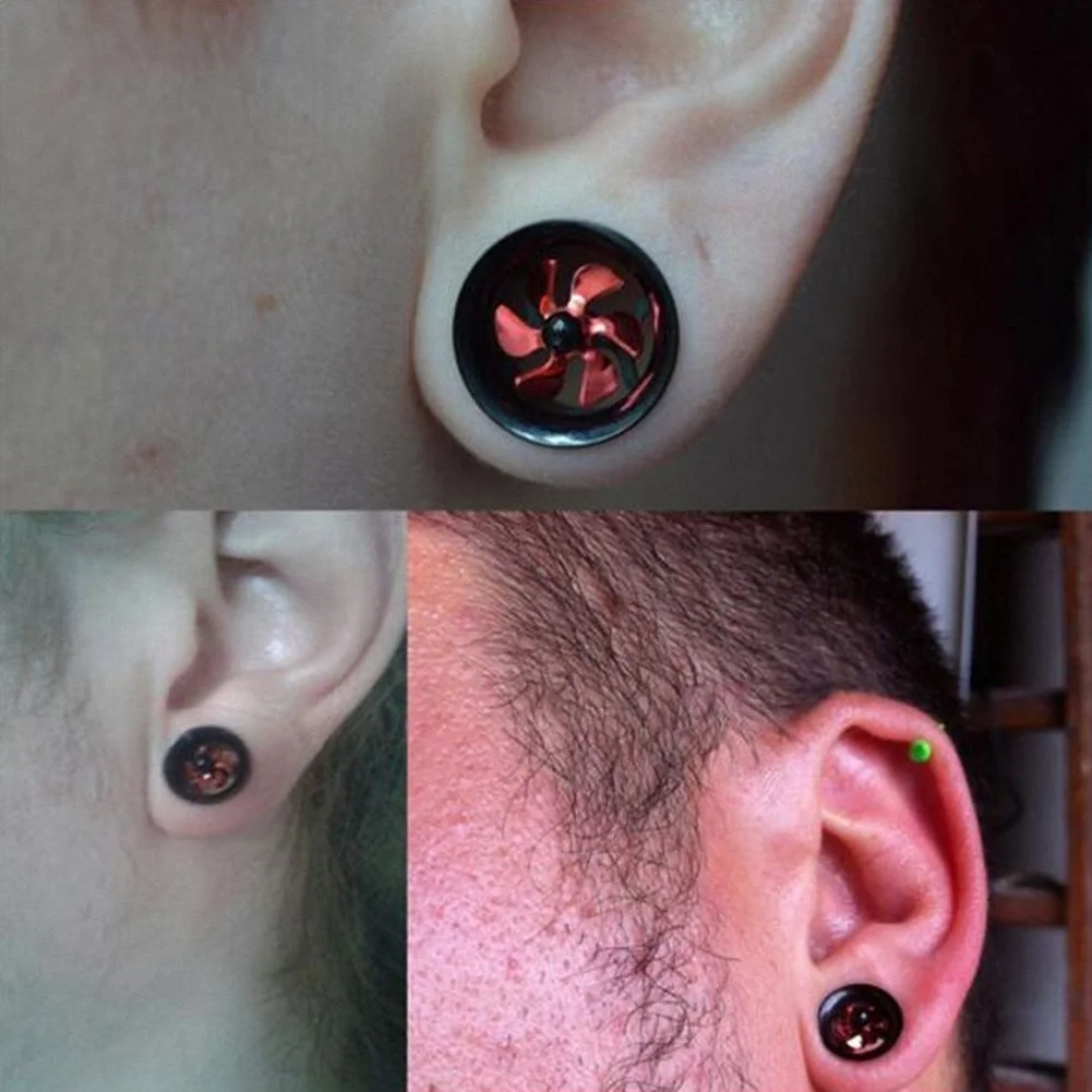 Red Windmill Stainless Steel Ear Plug Tunnel