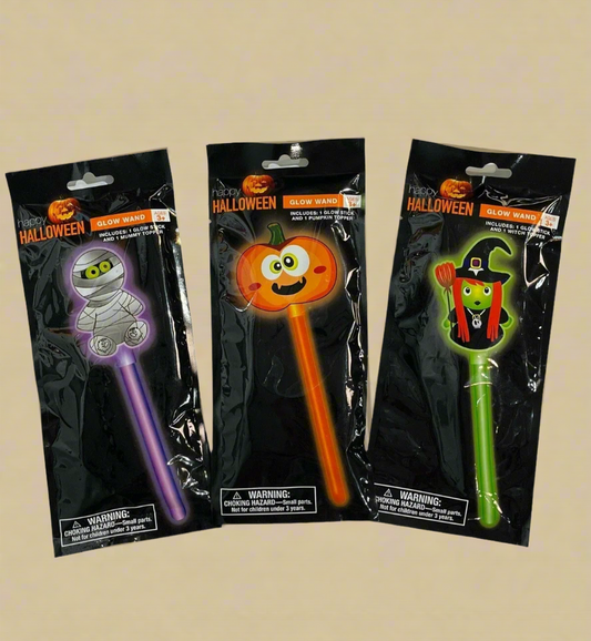 Happy Halloween Glow Wand Stick Set – 3-Pack with Fun Character Toppers