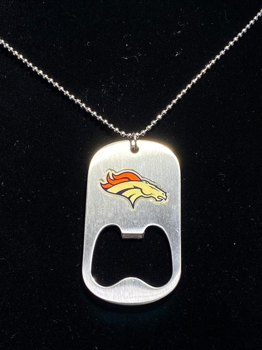 Denver Broncos Dog Tag Necklace with bottle opener