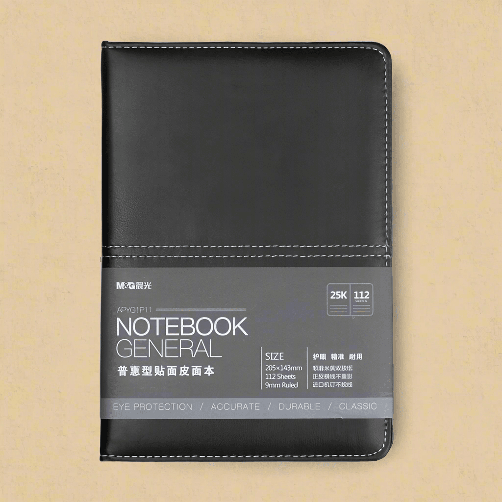 Black PU Leather Notebook – 224 Pages, Lined Journal & Planner - COLO