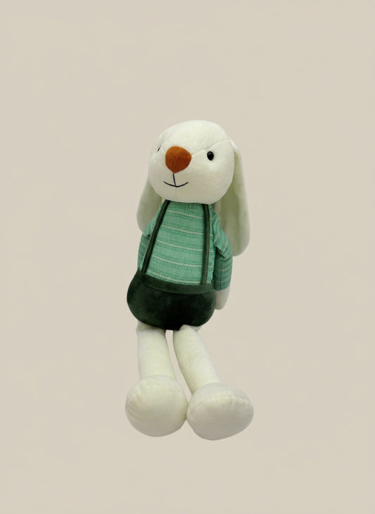 Soft Plush Bunny Rabbit in Green Clothes Stuffed Animal Toy – Medium Size (10" to 14")