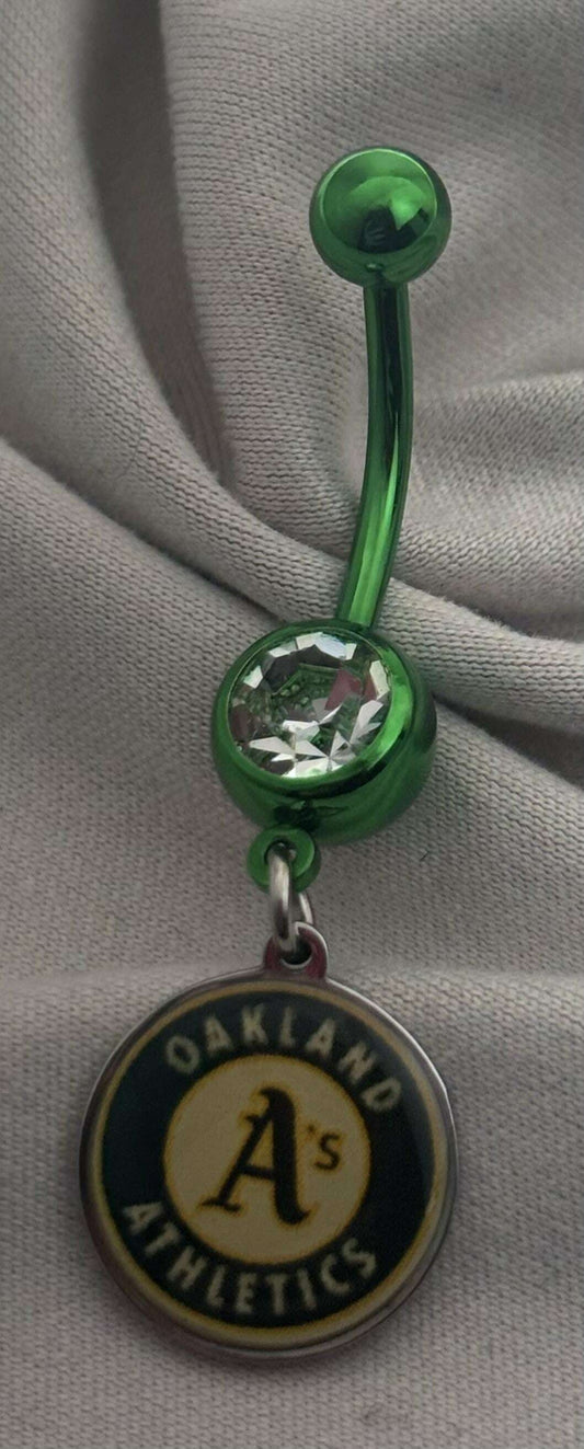 MLB Oakland Athletics Green Anodized Belly Ring with Clear Gem - COLO