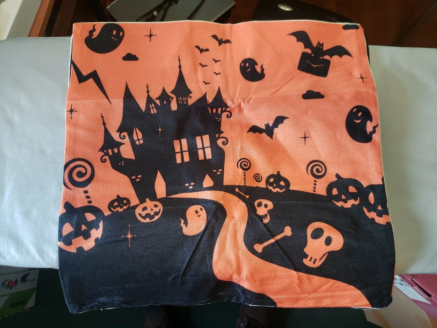 Whaline Halloween Pillow Case Large Orange and Black Pillow Cover 20" x 20" Happy Halloween Spider Ghost Pumpkin Linen Sofa Bed Throw Cushion Cover Decoration for Home Office, 4pcs