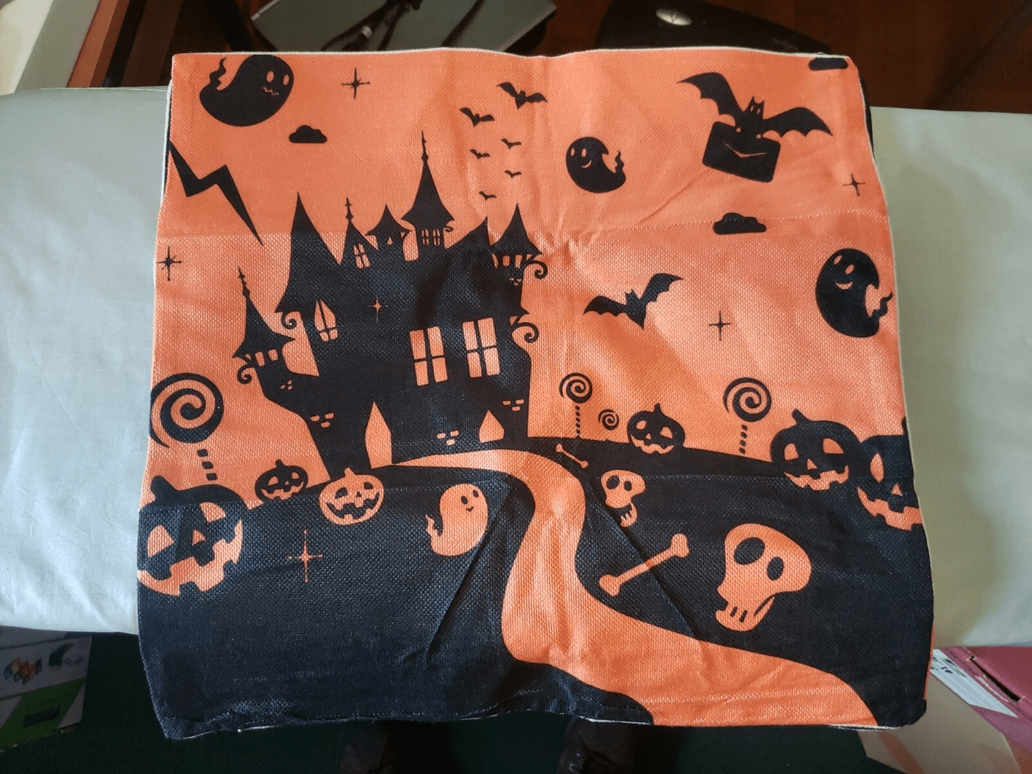 Whaline Halloween Pillow Case Large Orange and Black Pillow Cover 20" x 20" Happy Halloween Spider Ghost Pumpkin Linen Sofa Bed Throw Cushion Cover Decoration for Home Office, 4pcs - COLO