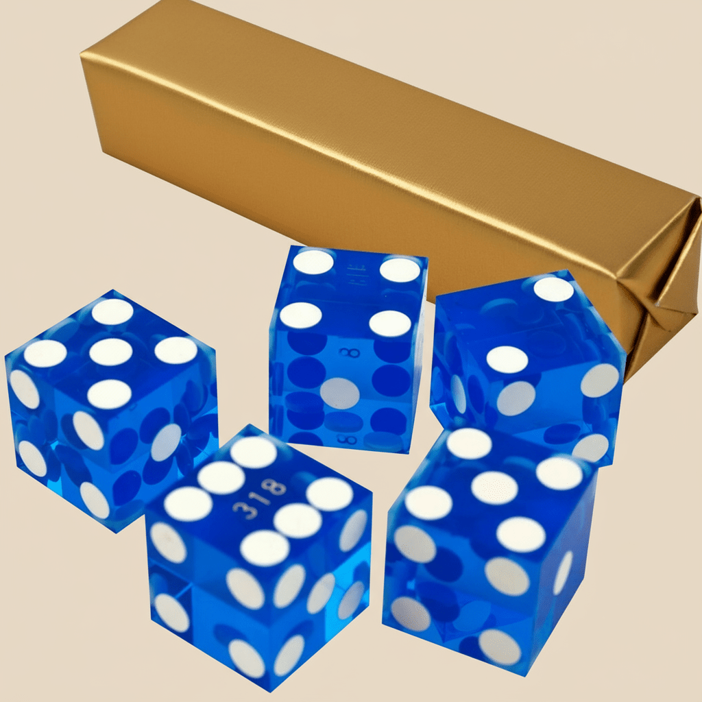 Professional Casino Dice ā Set of 5 Blue Serialized Razor-Edge Dice - COLO