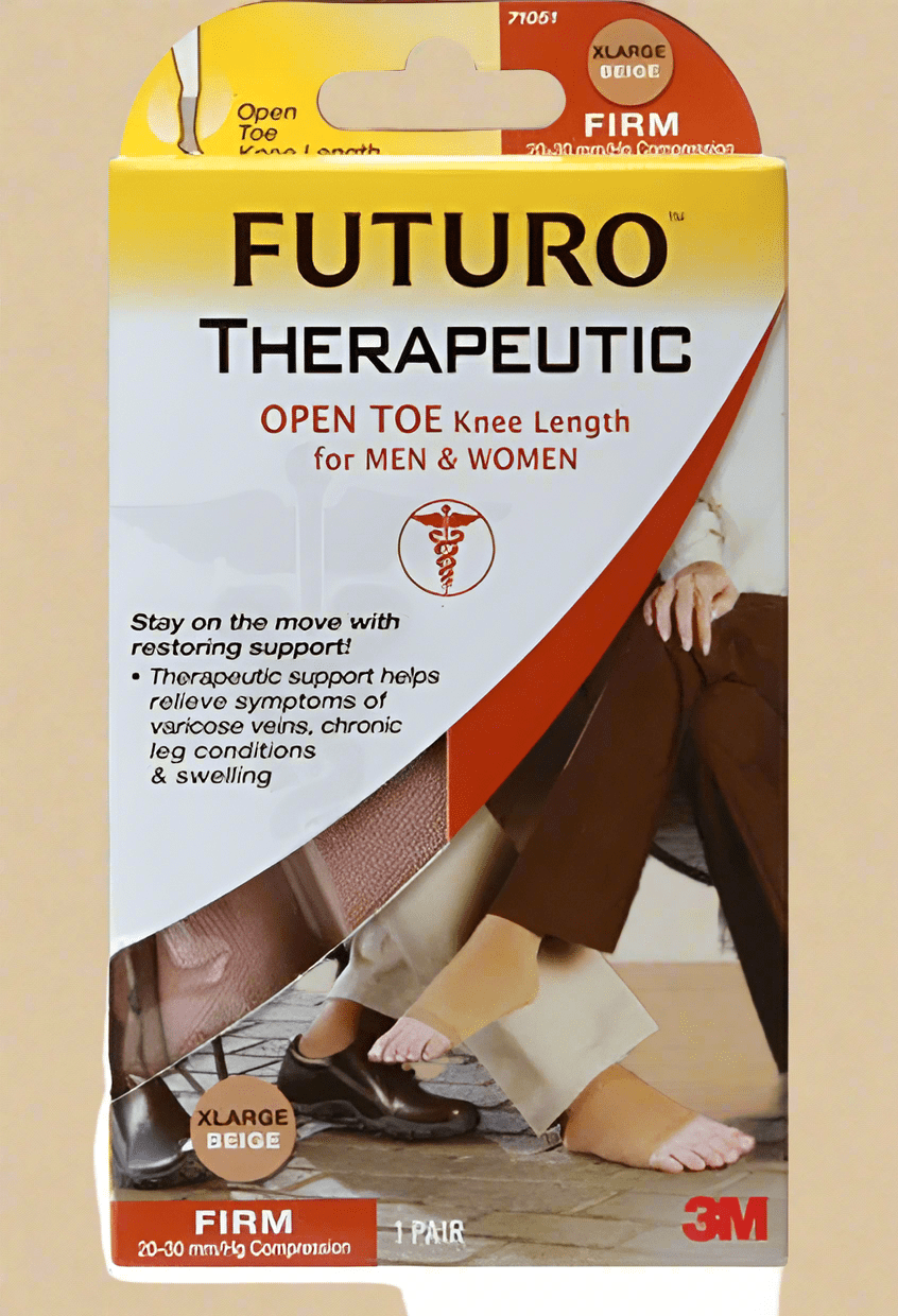Futuro Therapeutic Open Toe Compression Stockings / Socks – 20–30 mmHg, Knee-Length, Beige (Medium) - COLO