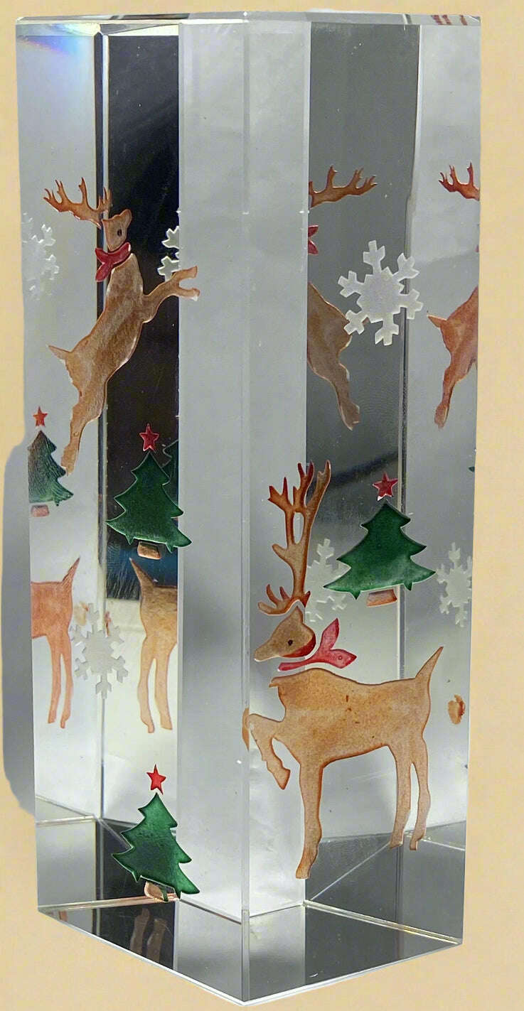 Reindeer & Christmas Tree with Snowflakes Acrylic Block - COLO