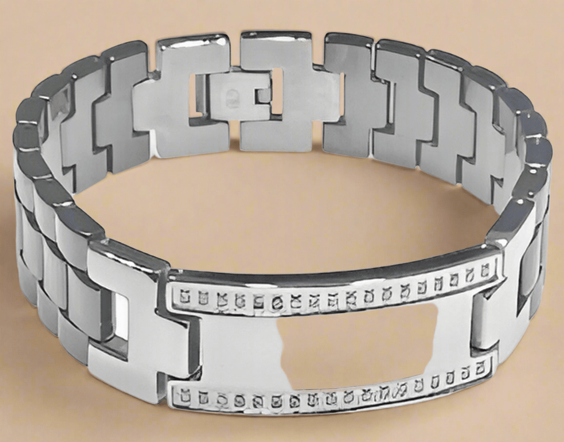 Fashion Black Plated ID with Stones 8.5" Bracelet - COLO