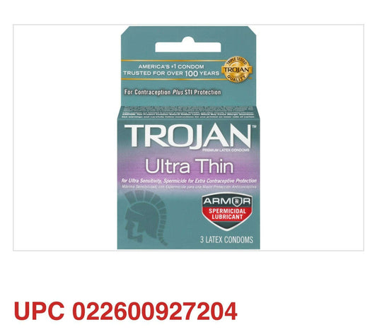 Trojan Ultra Thin Armor Spermicidal Condoms – Box of 3 - COLO