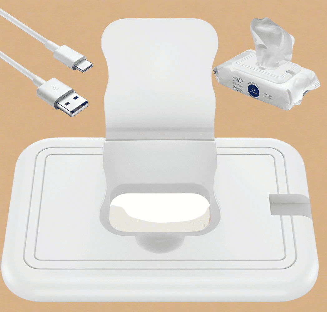 USB Baby Wipe Warmer – Portable Travel Diaper Wipe Heater (5.9″×3.9″×0.39″, 40–55 °C) - COLO