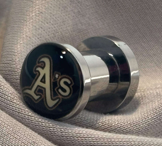 MLB Oakland Athletics Screw-Fit 2G (6 mm) Surgical Steel Ear Plugs - COLO