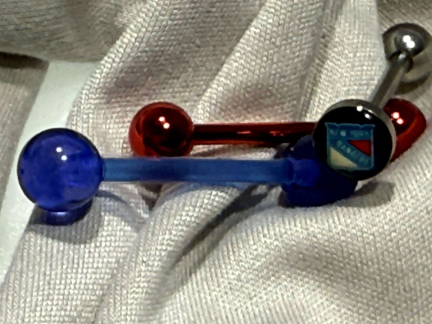 New York Rangers NHL 3D Tongue Ring – Titanium Barbell 3-Piece Set - COLO