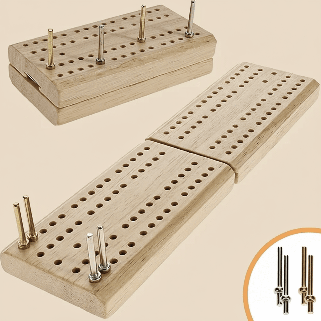 WE Games Wooden Folding Travel Cribbage Board with Metal Pegs - COLO