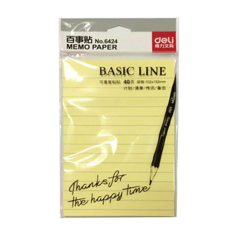 Deli Basic Line Memo Paper Sticky Notes 4" x 6" Lined (4 Pads, 160 Sheets) - COLO