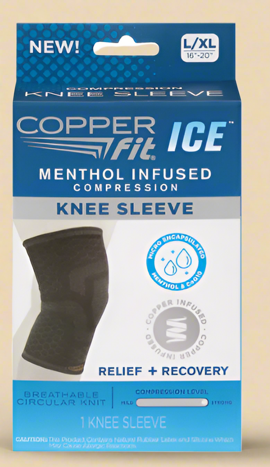 Copper Fit® ICE Knee Sleeve – Menthol Infused Compression (L/XL, Unisex)