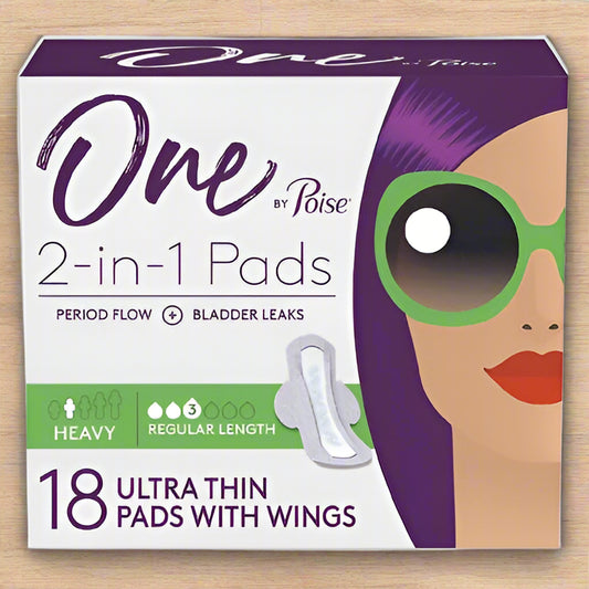 One by Poise 2-in-1 Ultra Thin Pads – Heavy Absorbency, Regular Length, 18 Count