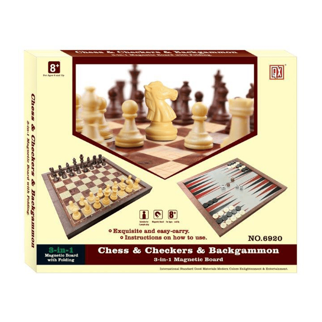 Wooden Chess, Backgammon & Checkers 3-in-1 Board Game (#005.6920) - COLO