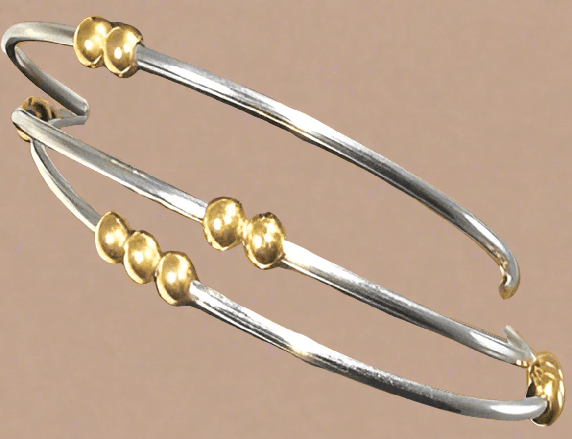 FASHION Multi Yellow Gold Balls 18kt.and White Gold Plated Bangle Bracelet - COLO