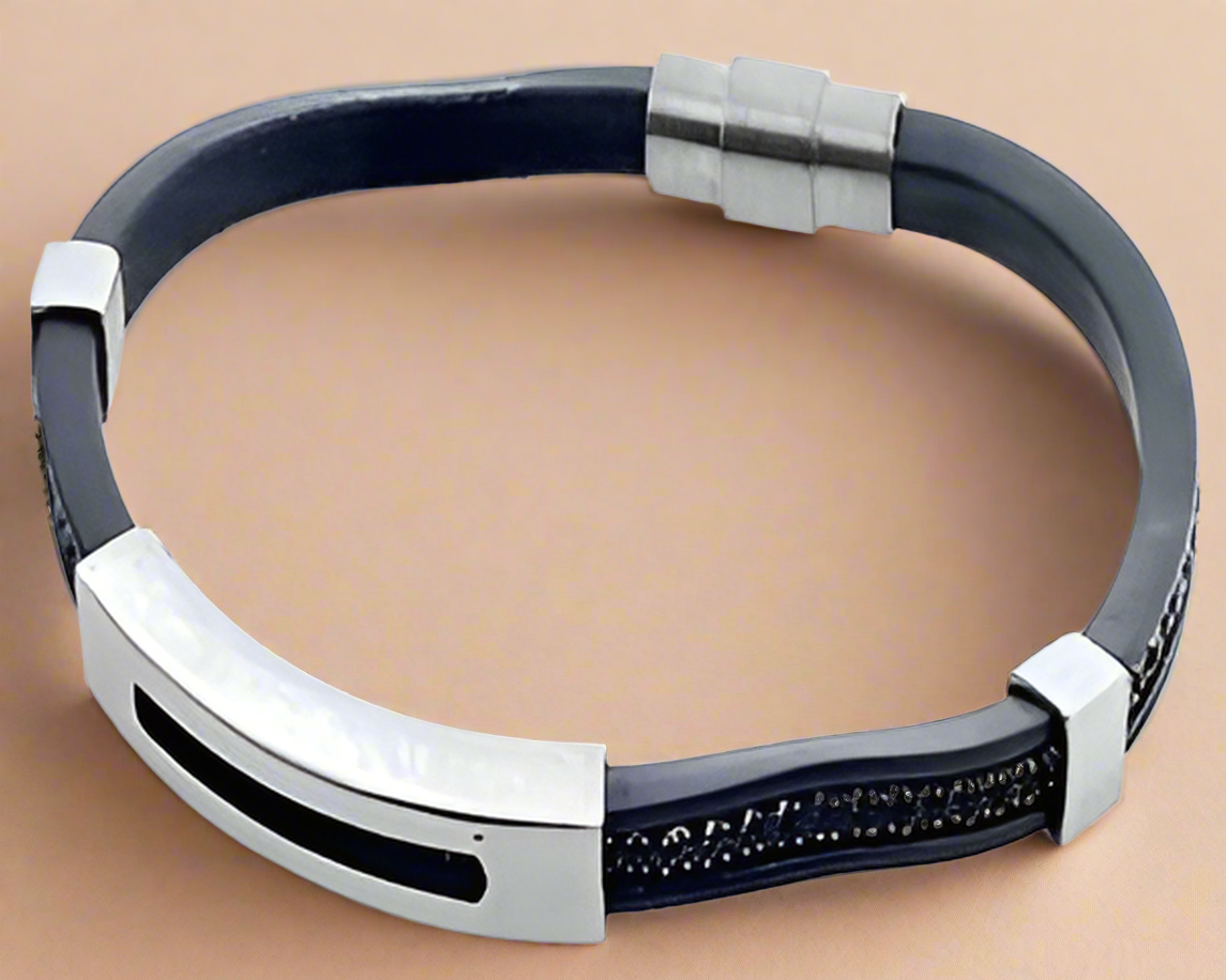 Fashion Rubber and Black Crystal Bracelet 8.5