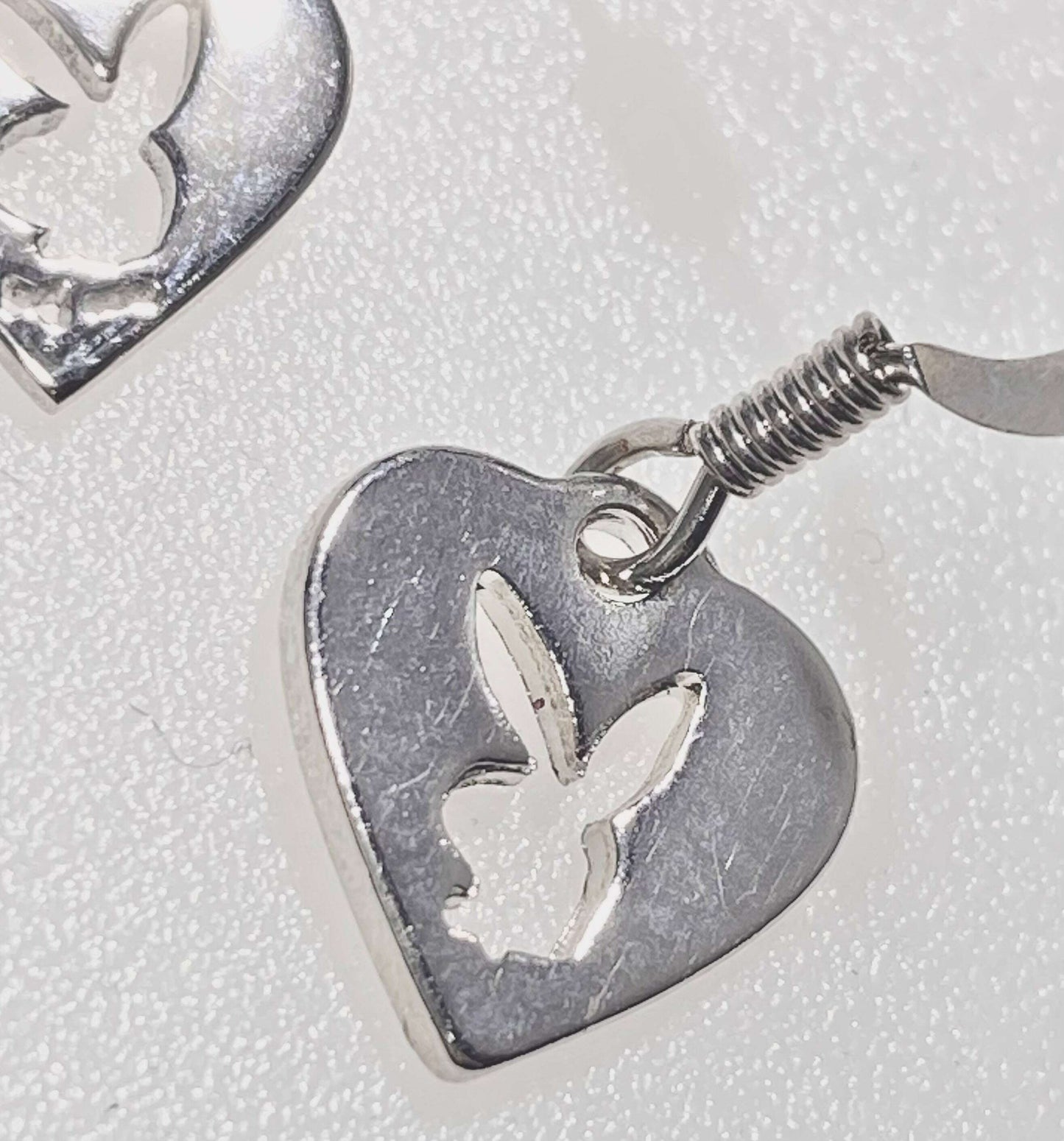 Playboy Heart Charm Earrings – High Polish Stainless Steel with Bunny Cutout - COLO