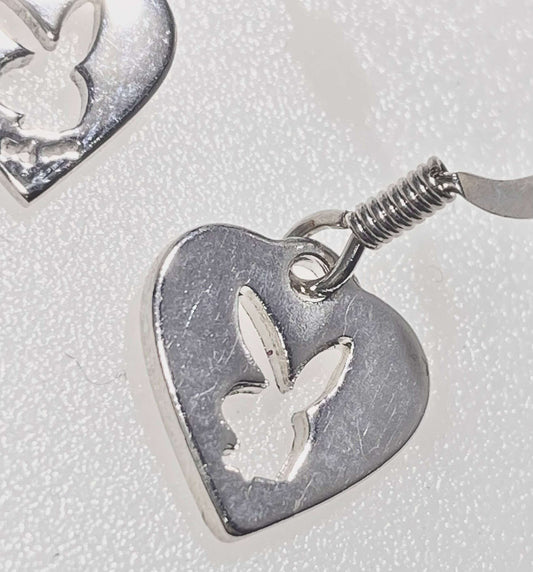 Playboy Heart Charm Earrings – High Polish Stainless Steel with Bunny Cutout - COLO