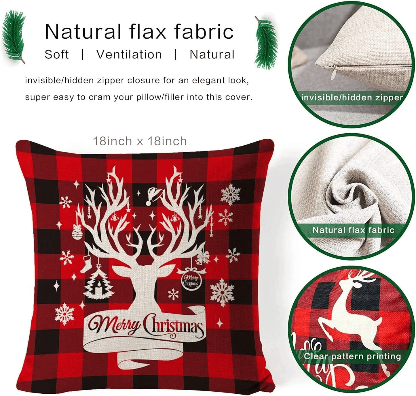 Christmas Throw Pillow Cushion Covers Set – 4Pcs Linen Pillow Case Merr - COLO