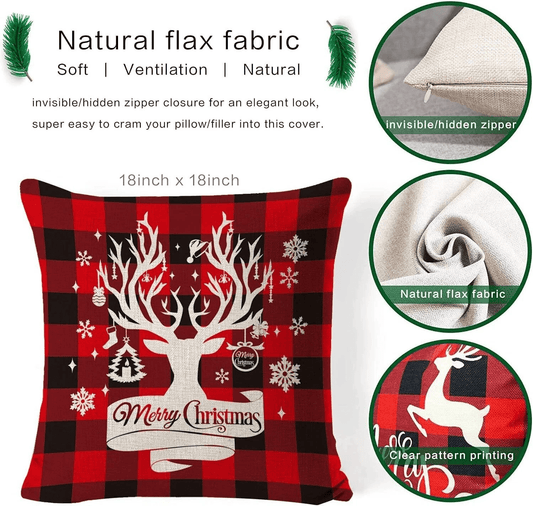 Christmas Throw Pillow Cushion Covers Set – 4Pcs Linen Pillow Case Merr - COLO