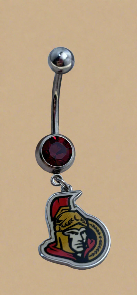 Licensed NHL Red Gem Stainless Steel Anodized Ottawa Senators Belly Ring