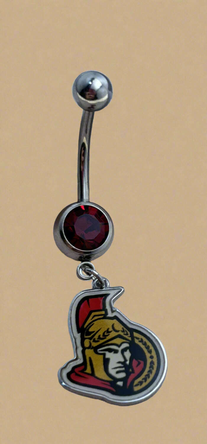 Licensed NHL Red Gem Stainless Steel Anodized Ottawa Senators Belly Ring - COLO