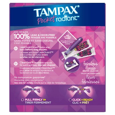 Tampax Pocket Radiant Compact Tampons – Super Absorbency, 16 Count